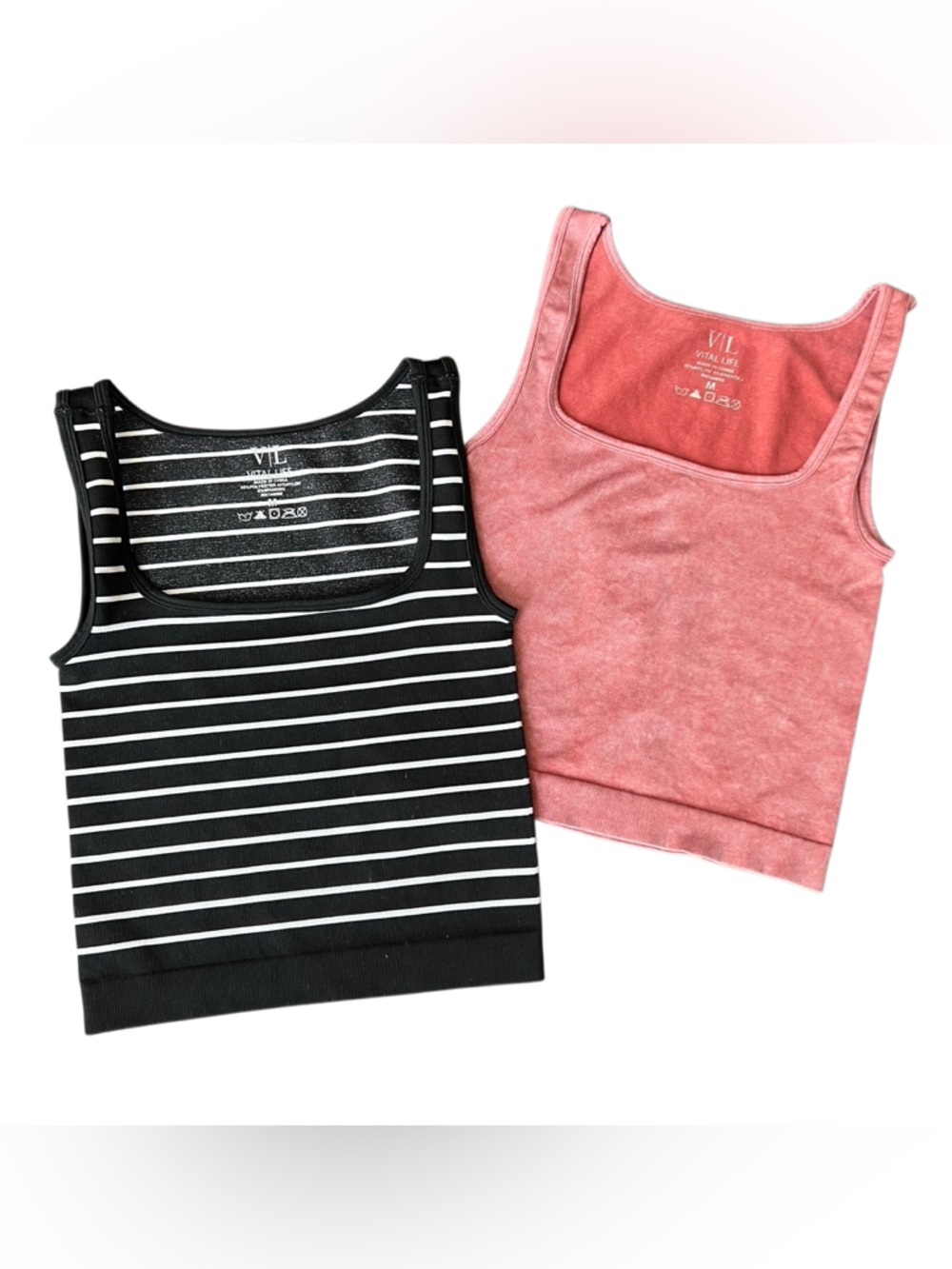 Vital Life ribbed crop tank top set Size Medium striped Solid